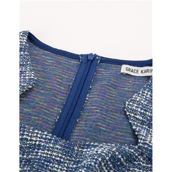 Dress Women Pencil Dress Cap Sleeve Blue (Textured) - Picture 3 of 6